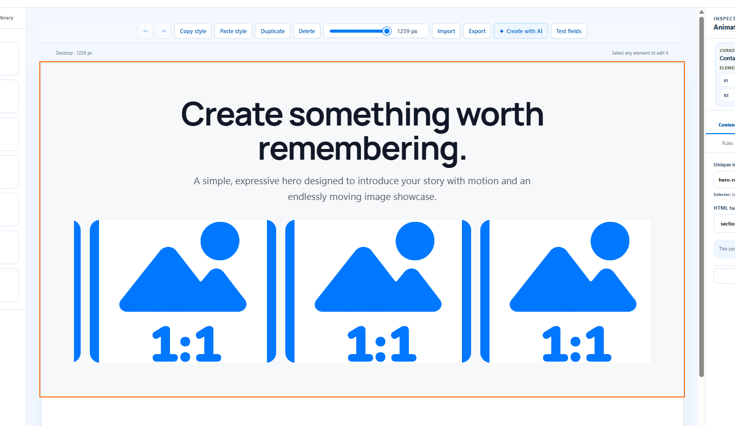 A generated hero-style widget displayed inside Sitioo Widget Studio