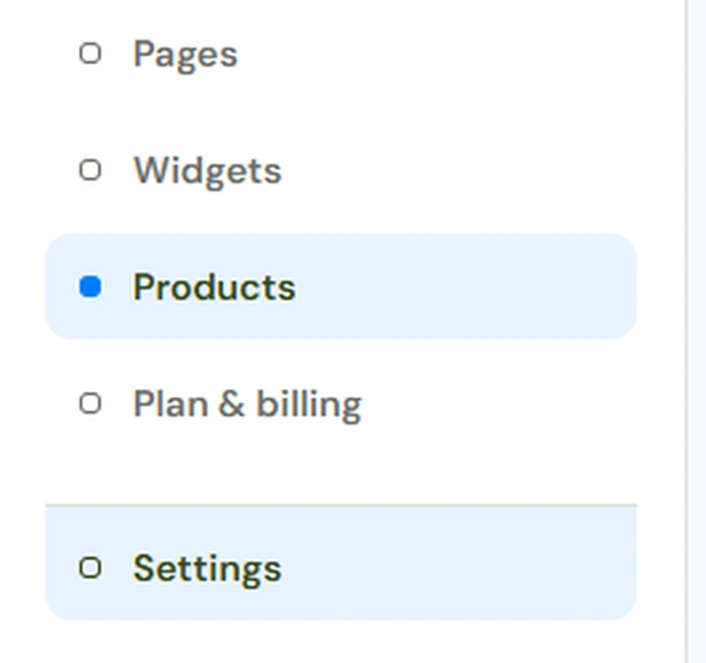 Sitioo store sidebar with the Products section selected.
